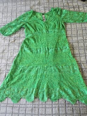 Tracy Reese X Anthropologie Bright Green Lace Midi Dress